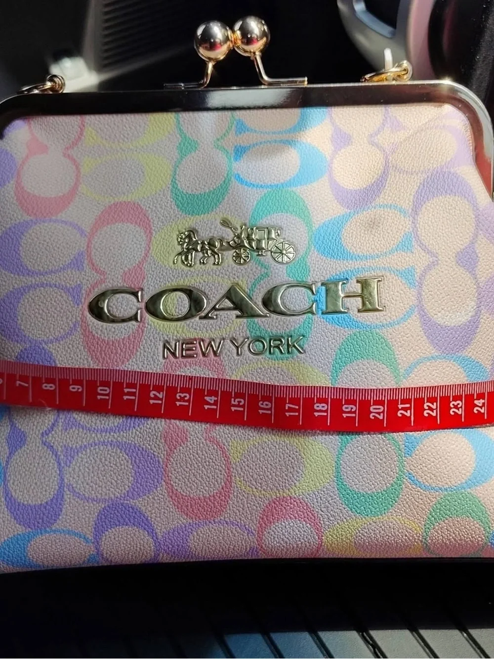 Coach Multicolor Pastel Signature Kiss-Lock Frame Clutch